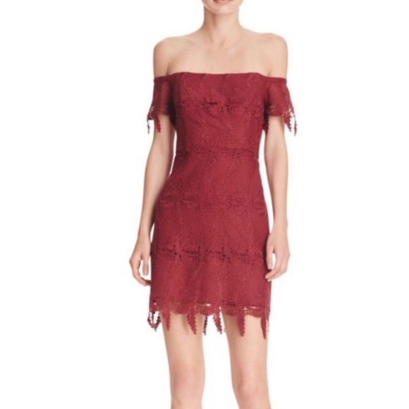 ASTR burgundy lace off shoulder dress maroon NWT M - Picture 2 of 3